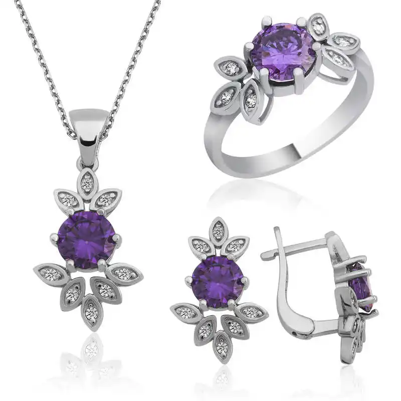 Silver Purple Cubic Zirconia Women 'S Set