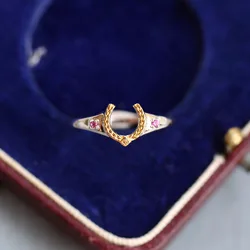 Spain ancient Rome court luxury retro 925 sterling silver ring ruby horseshoe rice ear 18k gold jewelry