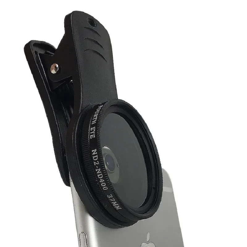 Iphone用37mm調整可能ニュートラルデンシティクリップオンND2-ND400携帯電話カメラフィルターレンズhuawei samsungandroid ios mobile