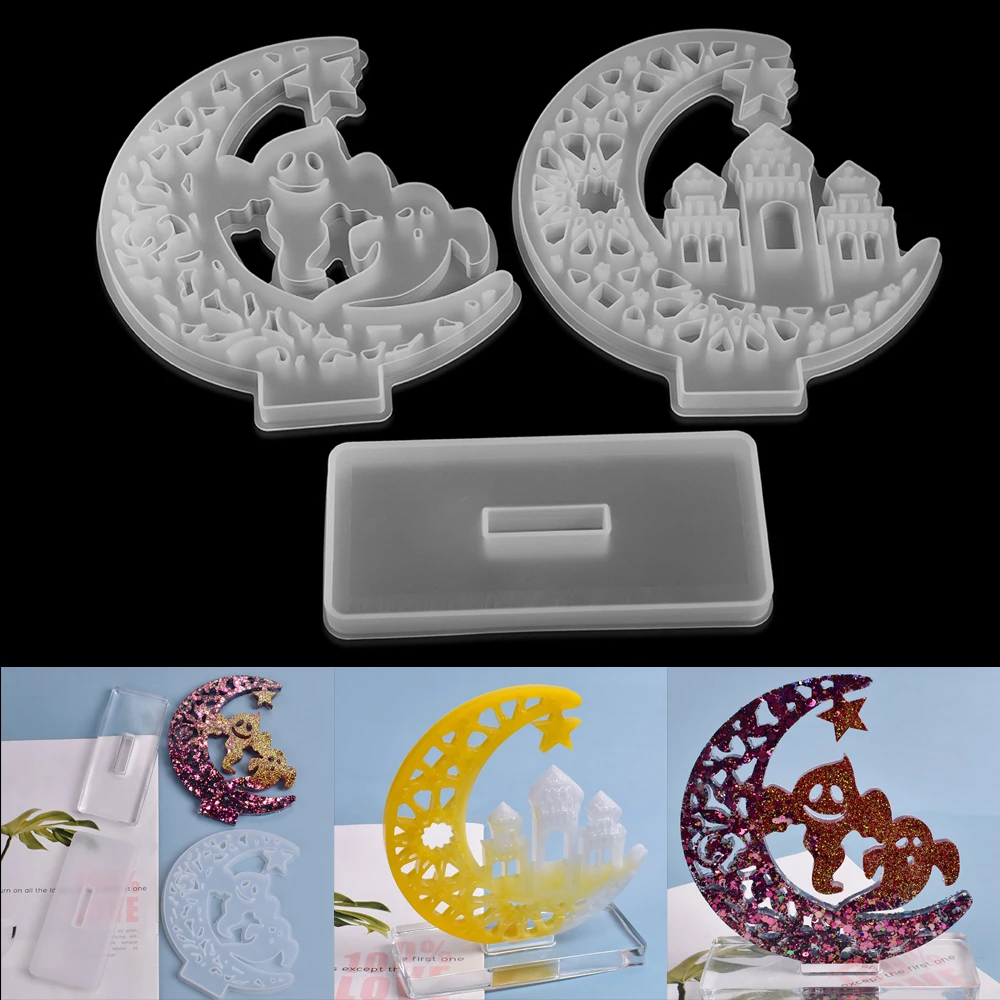 Transparent Silicone Mould Dried Flower Resin Decorative Craft DIY Moon   Ghost Castle Mold UV Epoxy Resin Molds For Jewelry