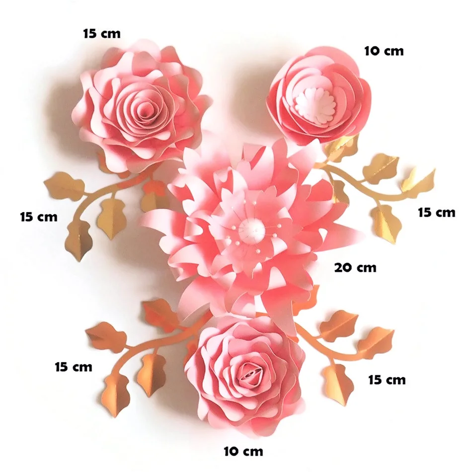 Handmade Pink Rose DIY Paper Flowers Leaves Set For Wedding Event Backdrops Decorations Girls Nursery Wall Deco Video Tutorials