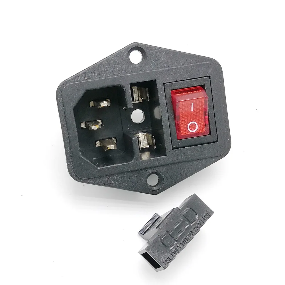 15A/250V Input 3Pin AC Power Socket With Power Rocker Switch Fuse holder