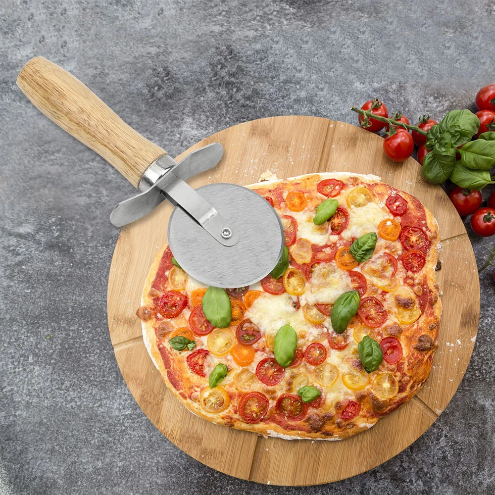 HILIFE Round Pizza Cutter Stainless Steel Pizza Knife With Wooden Handle Pastry Pasta Dough Baking Tool Home Kitchen Accessories