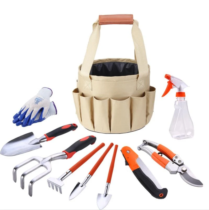 10PC Garden Tool Bag Canvas Bag Combination Set Aluminum Alloy Shovel Scissors Bucket Cloth Bag