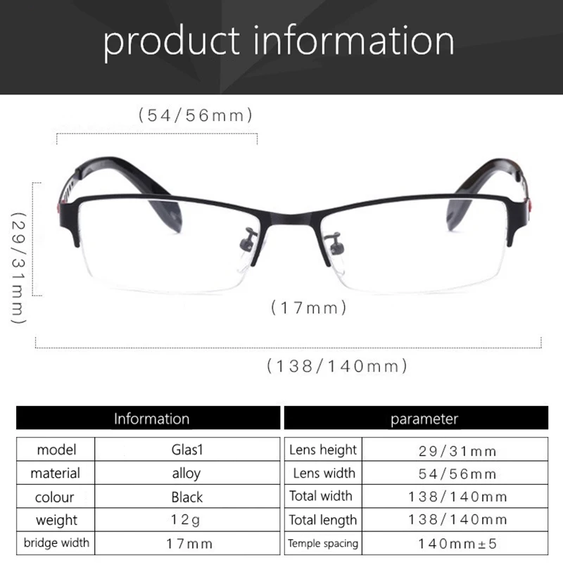 Customizable Multifocal Progressive Reading Glasses Men Photochromic Prescription Eyewear Metal Half Frame 1.56 Index