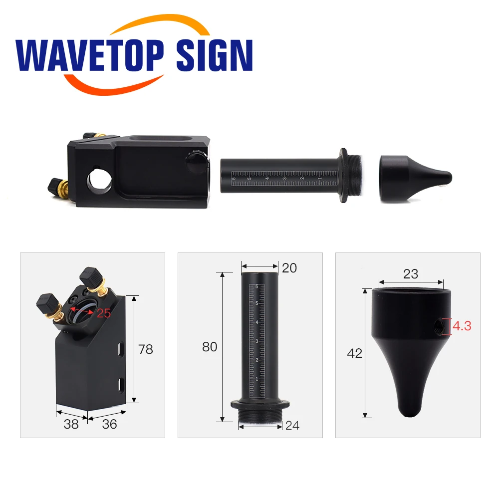 WaveTopSign Co2 Laser Head for Focus Lens D20mm F50.8 Reflect Mirror 25mm for Laser Engraving Cutting Machine