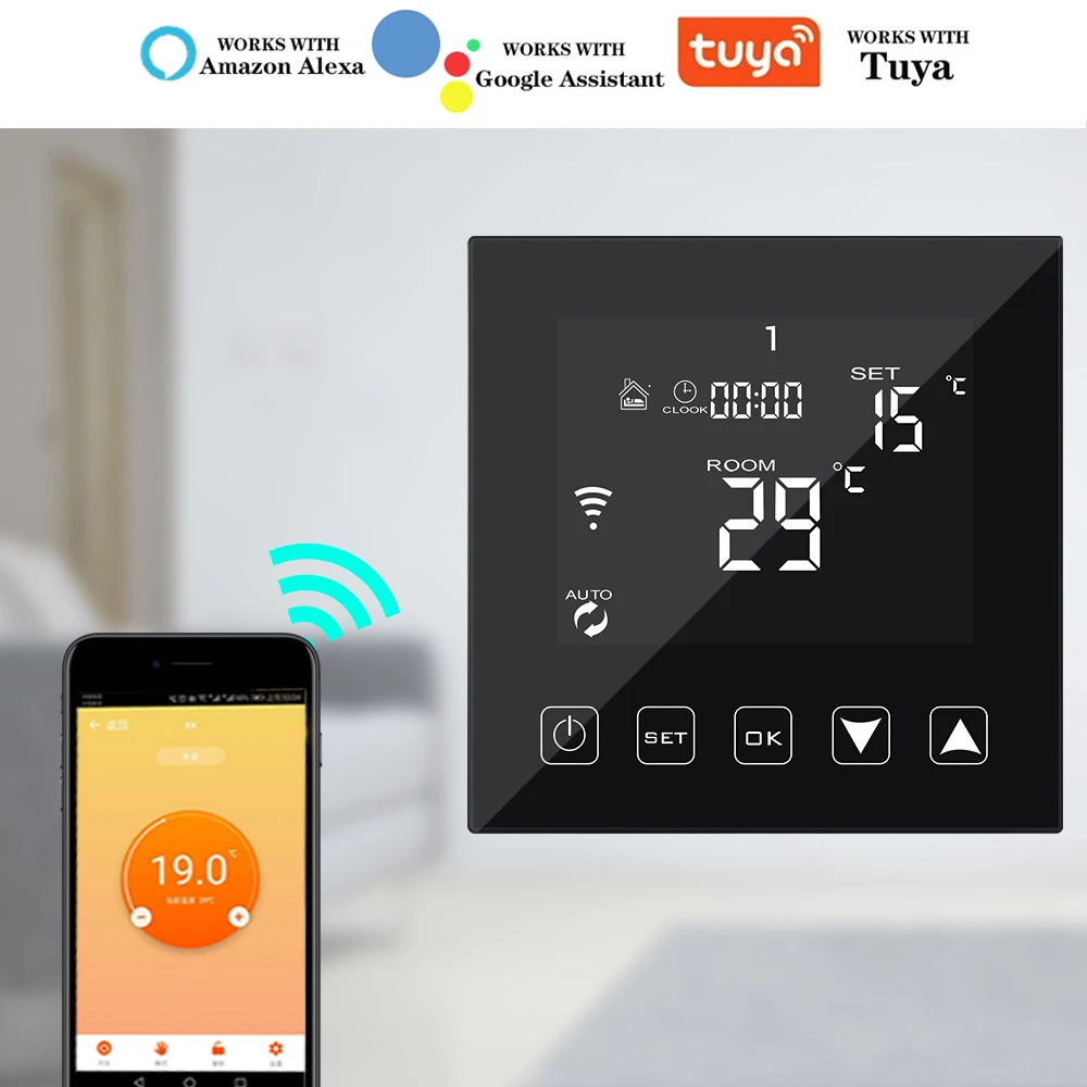 

3A Boiler Actuator WiFi Smart Thermostat Temperature Controller Floor Heating App Control Work with Echo Google Home