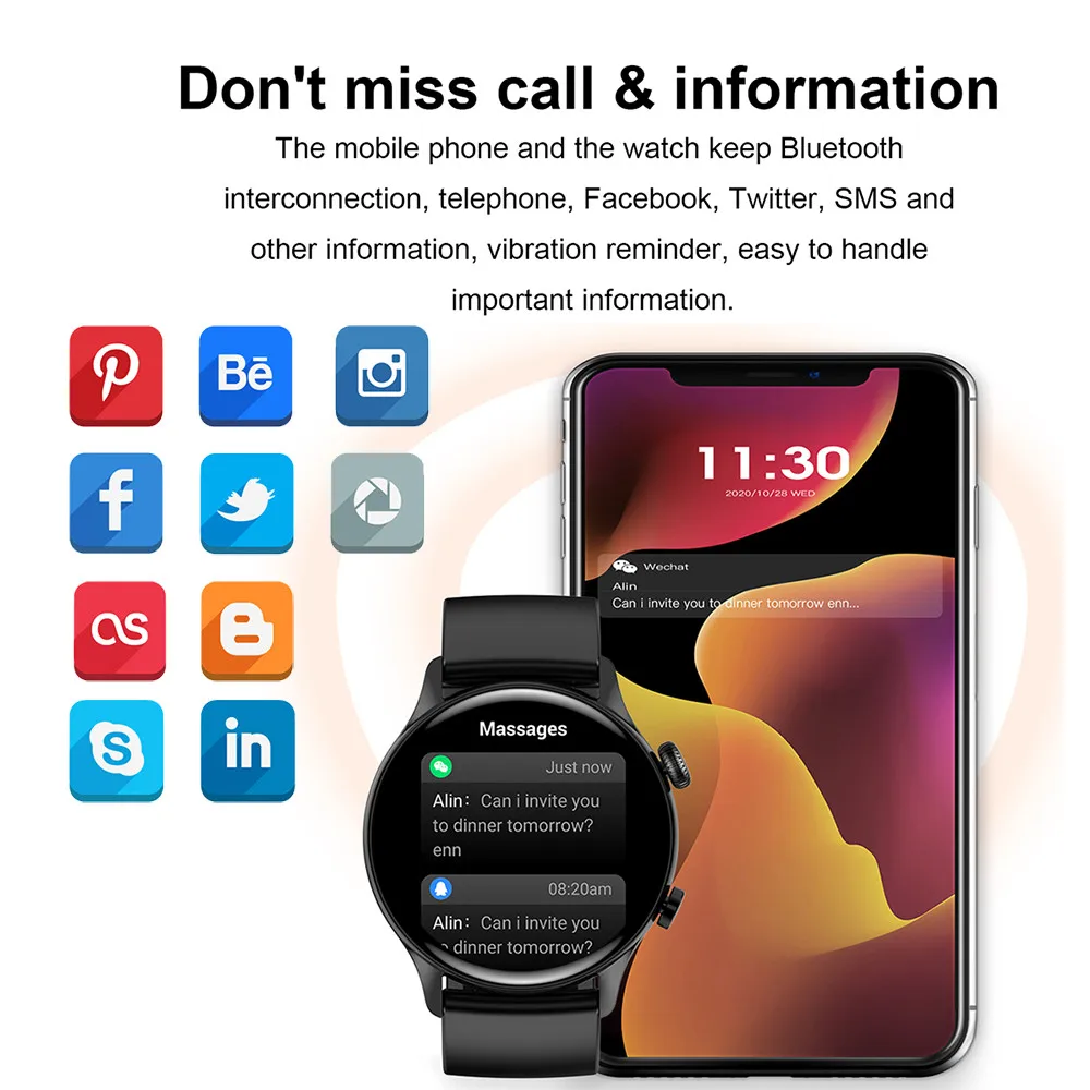 2022 بلوتوث دعوة ساعة ذكية AMOLED 1.36 "HD شاشة الساعات معدل ضربات القلب ضغط الدم رصد الرياضة Smartwatch للرجال والنساء