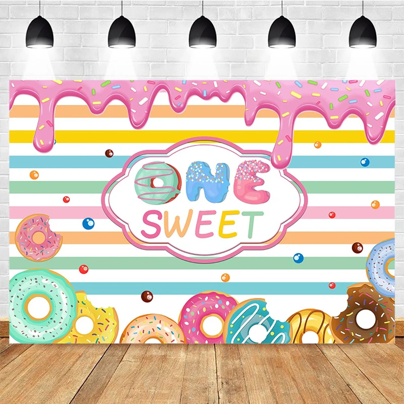 Mocsicka Birthday Party Photography Background Donut Decoration First Birthday Photo Backdrops Custom Poster Studio