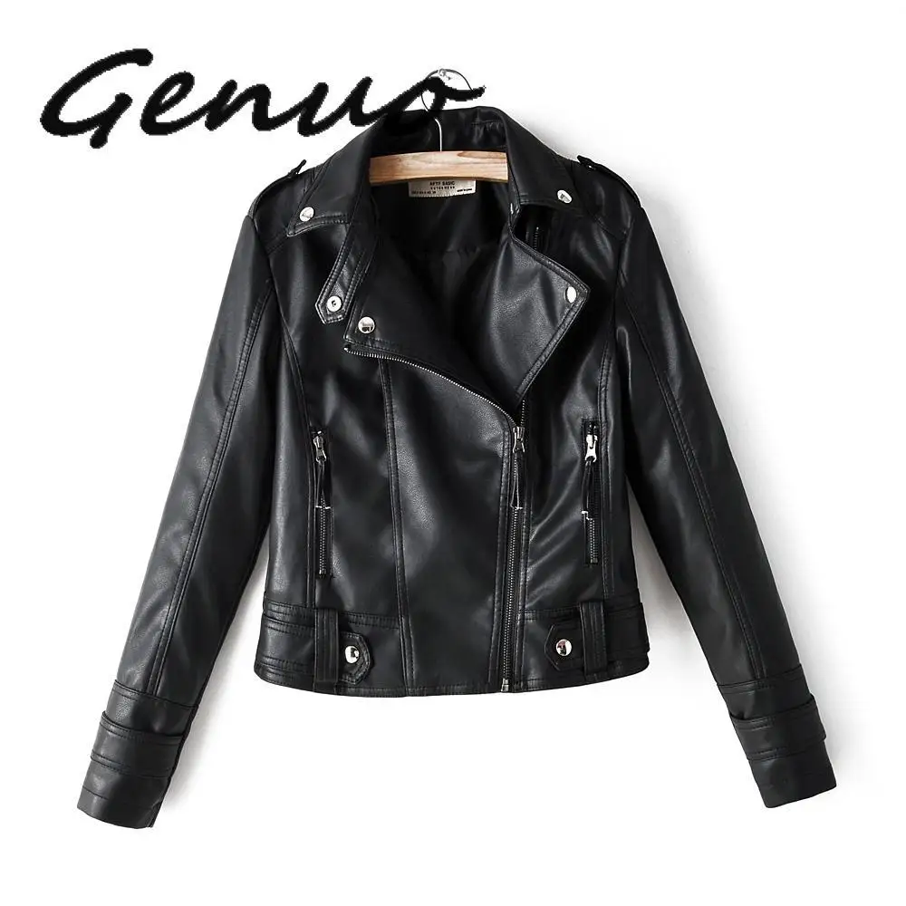 2020 Green Biker Jacket Women Trun Down Collar Red Leather Jacket Modis Black PU Casual Coat Streetwear Fashion Clothes Fall