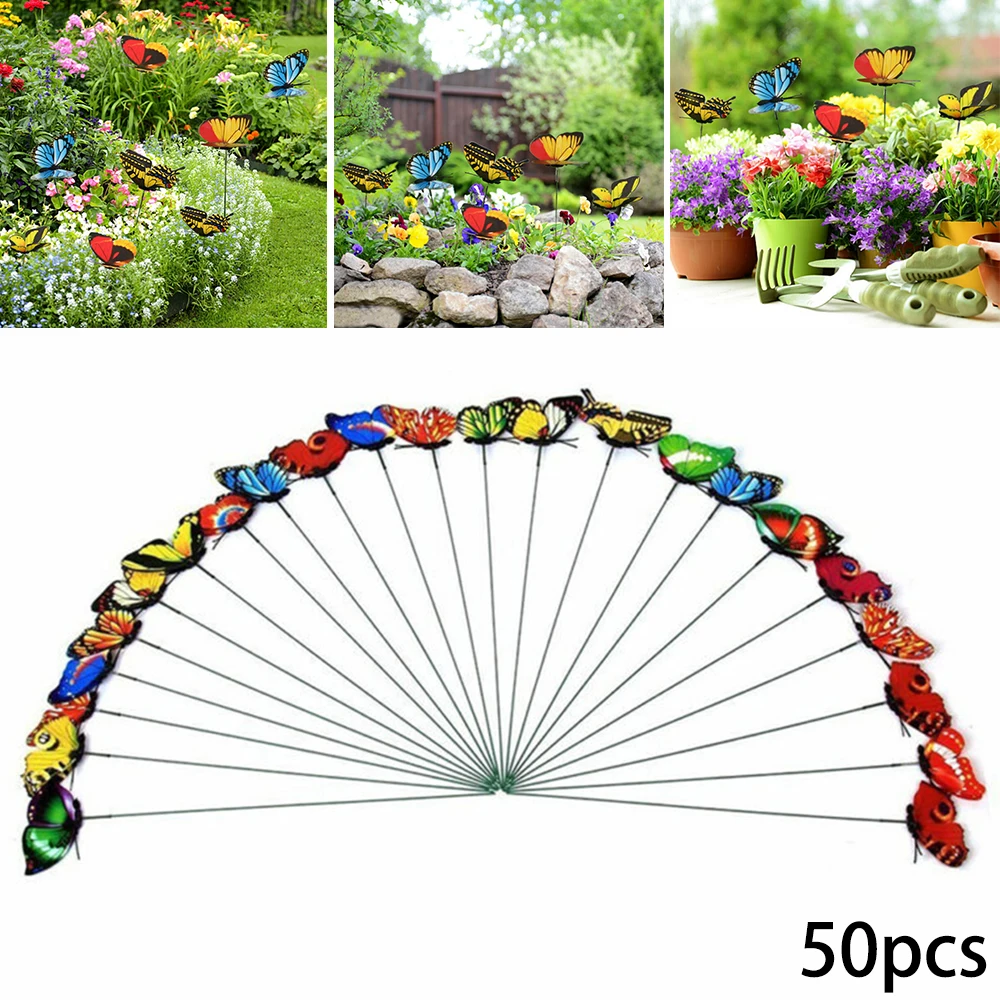 10/50Pcs Butterfly Stakes Outdoor Yard Planter Flower Pot Bed Garden Decor Yard Art Colorful Whimsical Butterfly Stakes