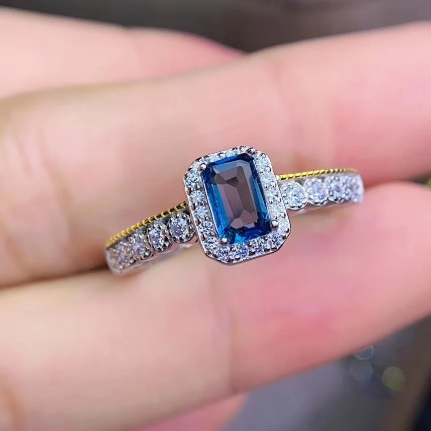 

KJJEAXC изысканный бутик ювелирных изделий из стерлингового серебра 925 пробы, натуральные синие драгоценные камни, топаз, модное регулируемое женское кольцо для девочек