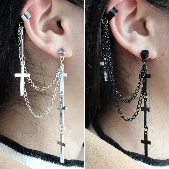 Earrings Women Cross Exaggeration Exaggerated Classic Modern Metal Christian Chain Drop Dangle Earrings Vintage Statement Girls