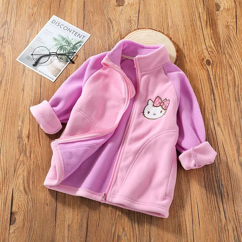 Hello Kitty cartoon Girls coat autumn winter children fleece thickened fleece zipper warm windproof Cotton Jacket clothes