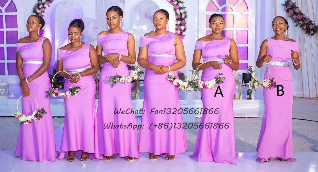 Fashion Lavender Long Bridesmaid Dresses Mermaid Sashes One Shoulder Wedding Party Dress African Women Maid Of Honor