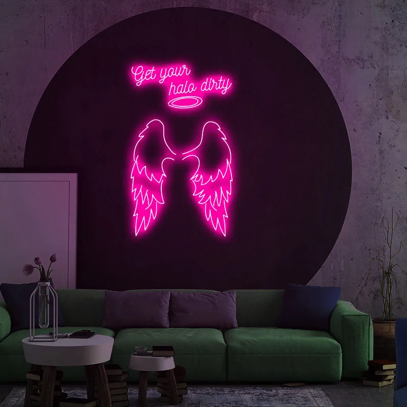 Get Your Halo Dirty With Angle Wings Neon Sign Custom Wall Logo For Wedding Bedroom Game Room Decor