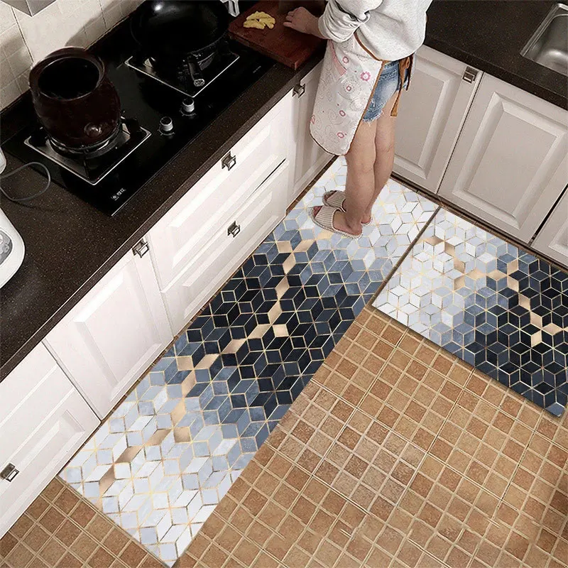 Modern Geometric Waterproof Oil Proof Mat Anti Slip Bath Mat Soft Bedroom Floor Mat Living Room Carpet Doormat Kitchen Rug