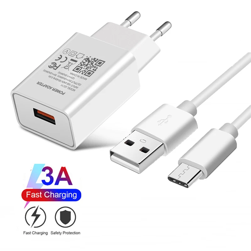 USB Type-c Cable Fast Charger 18W Quick Charge 3.0 Travel Phone Adapter For Samsung Galaxy A21S A32 A52 A72 A42 A12 5G Huawei