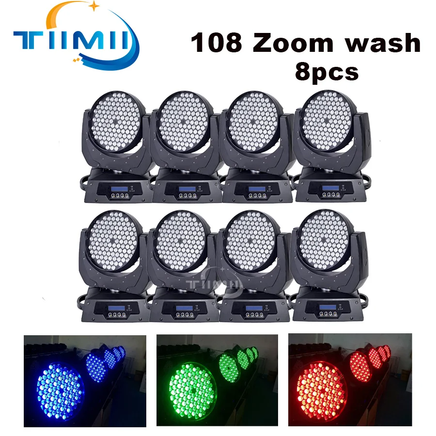 8pcs Dmx512 108X3W Led Wash Zoom Rgbw Moving Head Light Stage Spotlight Light Lyre Wash Zoom Beam 19 CTO AURA 3 Circle Control