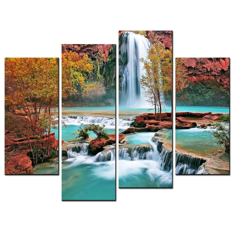 Natural Landscape 5D Diy Diamond Painting Wall Art Waterfall Fall in the Colorful Forest Panel Painting by NumbersZP-2561