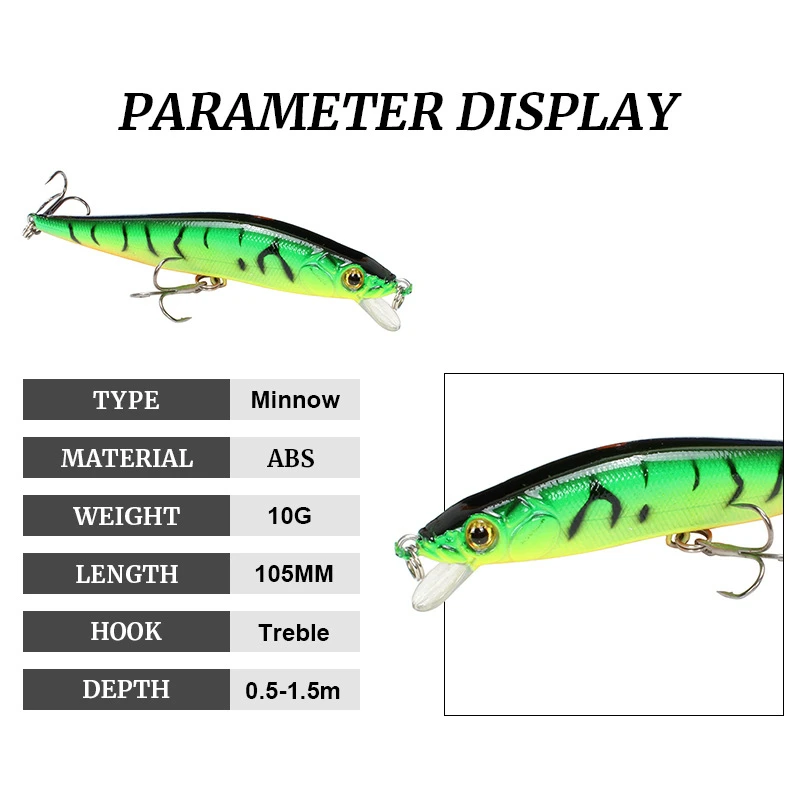 Floating  Minnow Fishing Lure 10.5cm 10g Bass Trolling Artificial Hard Bait Wobblers Lures Crankbait Pike Carp Fishing Tackle