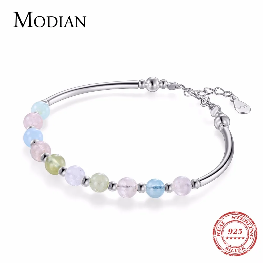 Modian 925 Sterling Silver Colorful Beads Crystal Charms Bracelet Fashion New Luxury Bangle Chain For Women Party Jewelry