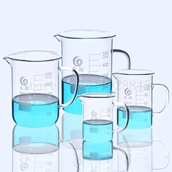 Bécher en verre à haute teneur en borosilicate avec poignée, tasse à mesurer à échelle, équipement de laboratoire