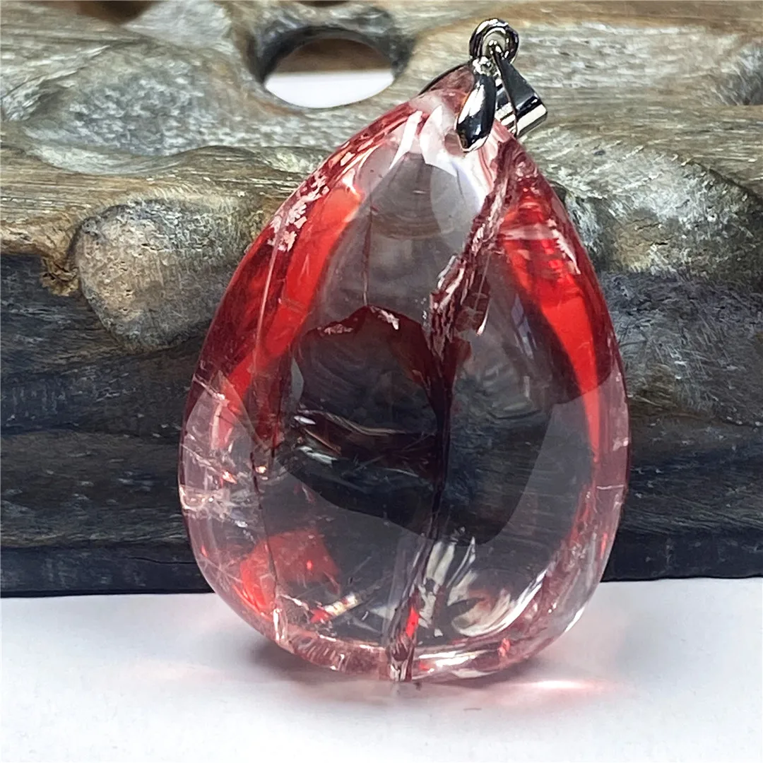 Natural Red Limonite Phantom Quartz Pendant For Women Men Love Healing Beads Clear Crystal 36x27x18mm Silver Rare Gemstone AAAAA