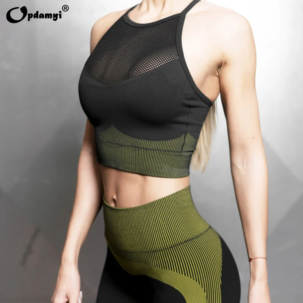 Summer Seamless Yoga Set Women Gym Clothing Sportswear Hollow Out High Waist Yoga Leggings Sports Bra Pants Suit Workout Clothes