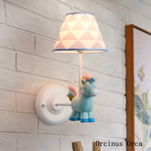 

Cartoon creative animal resin wall lamp boy girl bedroom children's room lamp romantic and lovely coloured Unicorn wall lamp.