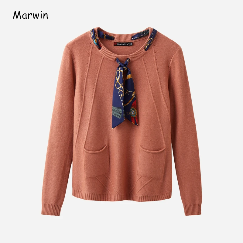 Marwin 2020 New Coming O-Neck Thick High Street Style Lace Up Soild Sweaters Wool Warm Soft Female High Quality Winter Sweaters