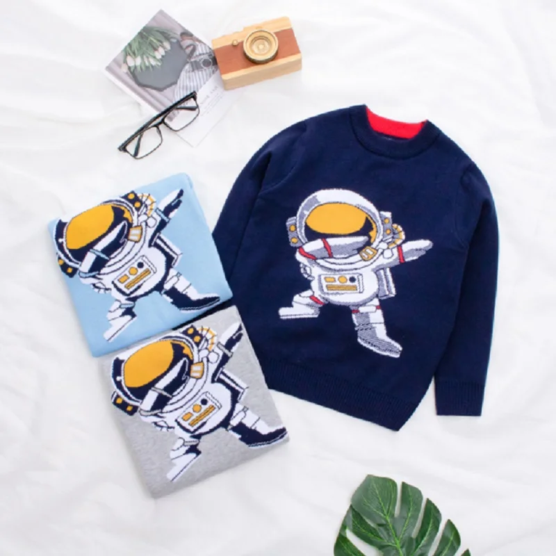 Toddler Kids Boy Clothes Autumn Winter Sweater Fashion Knitted Baby Boys Knitwear Sweaters Astronaut Cartoon Children Outerwear