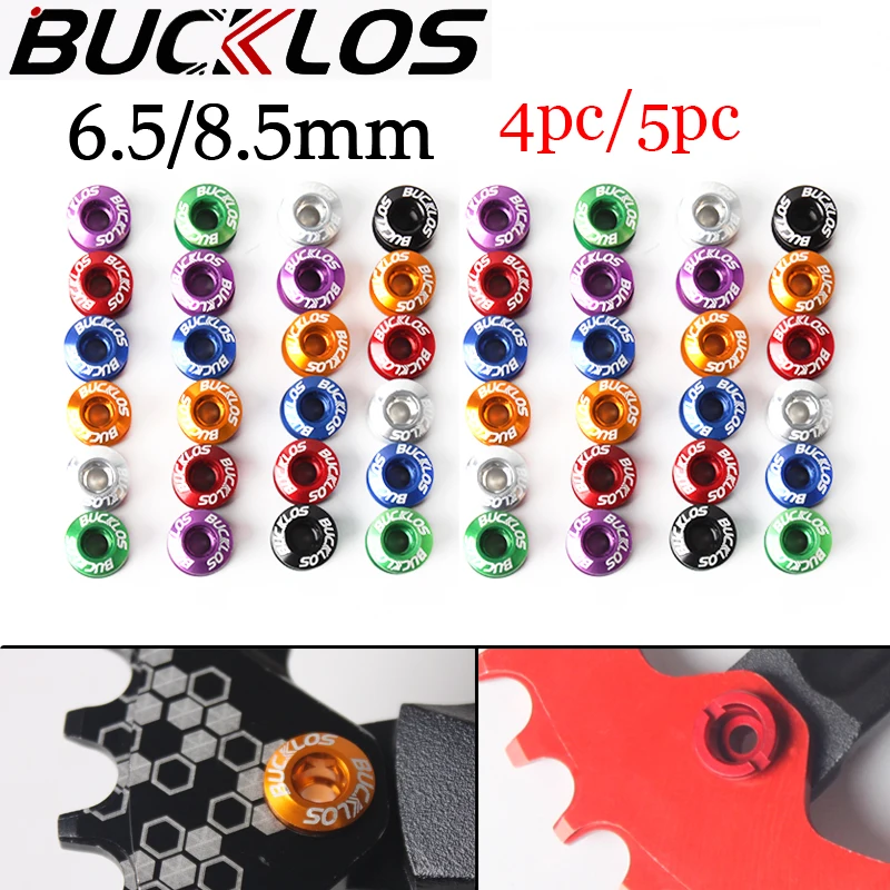 BUCKLOS 4pc 5pc Chainring Bolts 6.5mm 8.5mm Bike Chainwheel Screws Aluminum Alloy Bicycle Plate Screw for Single/double Crankset