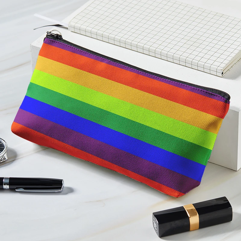 Lovely Rainbow Print Travel Portable Women Makeup Bag High Capacity Toiletries Organizer Cosmetic Cases Zipper Wash Beauty Pouch