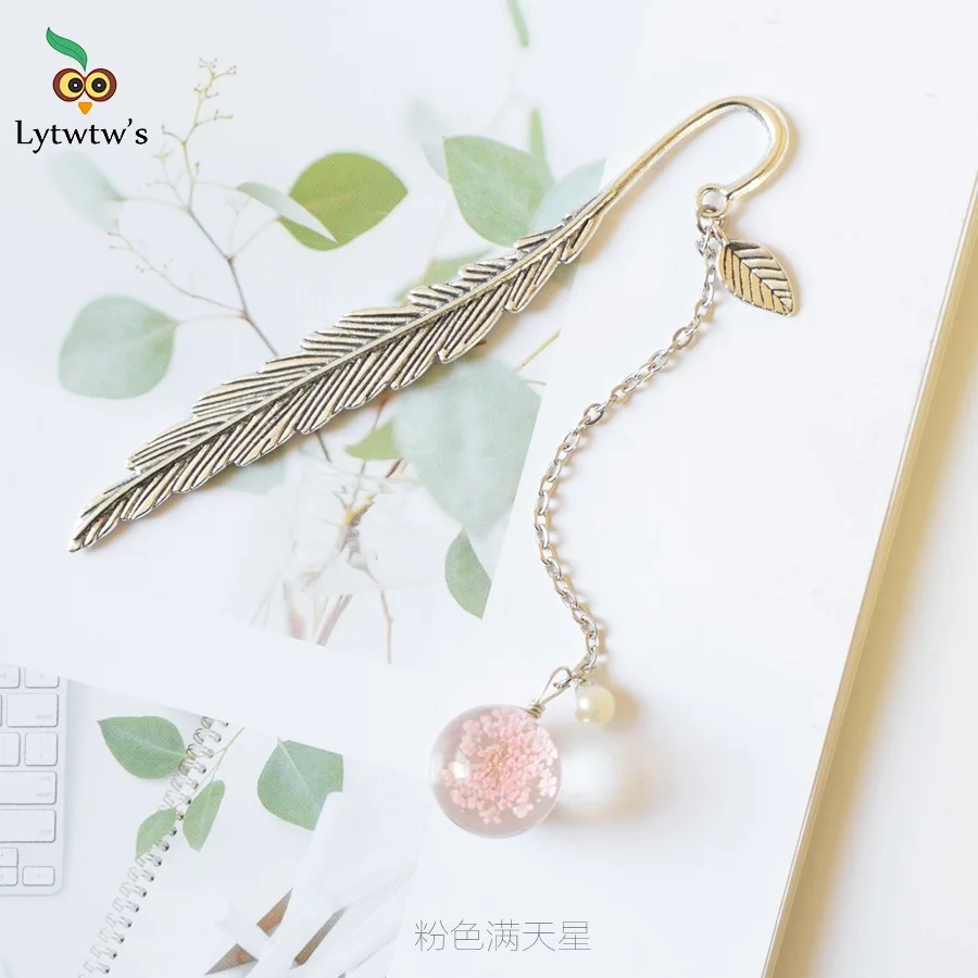 1 Pcs Lytwtw's Flower Specimen Creative School Office Supply Gift Bookmarks Book stationery organizer Cute Funny Pendant Feather