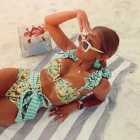 Two-Pieces Women Floral 2025 Push-Up Padded Bra Ruffles Bandage Bikini Set Swimsuit Swimwear Bathing Suit Beachwear Biquini