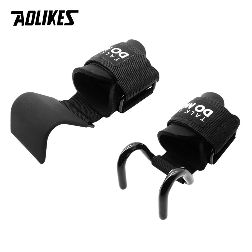 AOLIKES 1 Pair Professional Fitness Steel Weightlifting Hook Wrist Support Hook Non-slip Gym Arm Strength Training Buckle