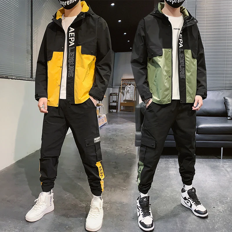 

Hot Fashion Men's Sets Two-piece Cap Cloth Long Casual pants Boy's Tide Brand Trendy Handsome Spirit Men's Casual Sportswear