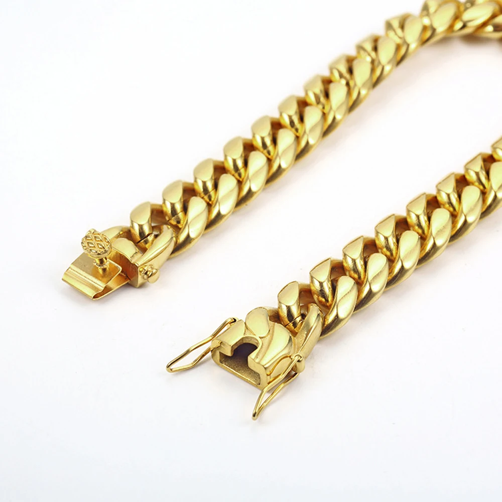 Stainless Steel Miami Curb Cuban Chain Bracelets Hip Hop 18K Gold Plated Jewelry Men Women Accessories Link Lock Clasp Bangles