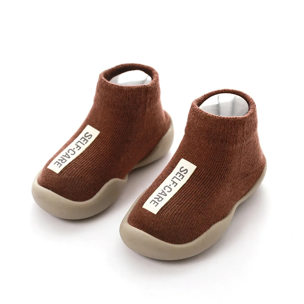 Autumn Children Shoes Toddler Baby Boys Girls Solid Letter Printing Anti-slip Knitted Warm Casual Socks Running Shoes Кроссовки