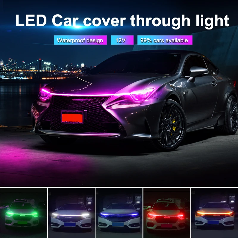 Capa de Carro Tira de Luz Diurna, Impermeável, Flexível, LED, Auto Decorativo, Lâmpada Atmosférica, Retroiluminação Ambiente, Universal, 12V