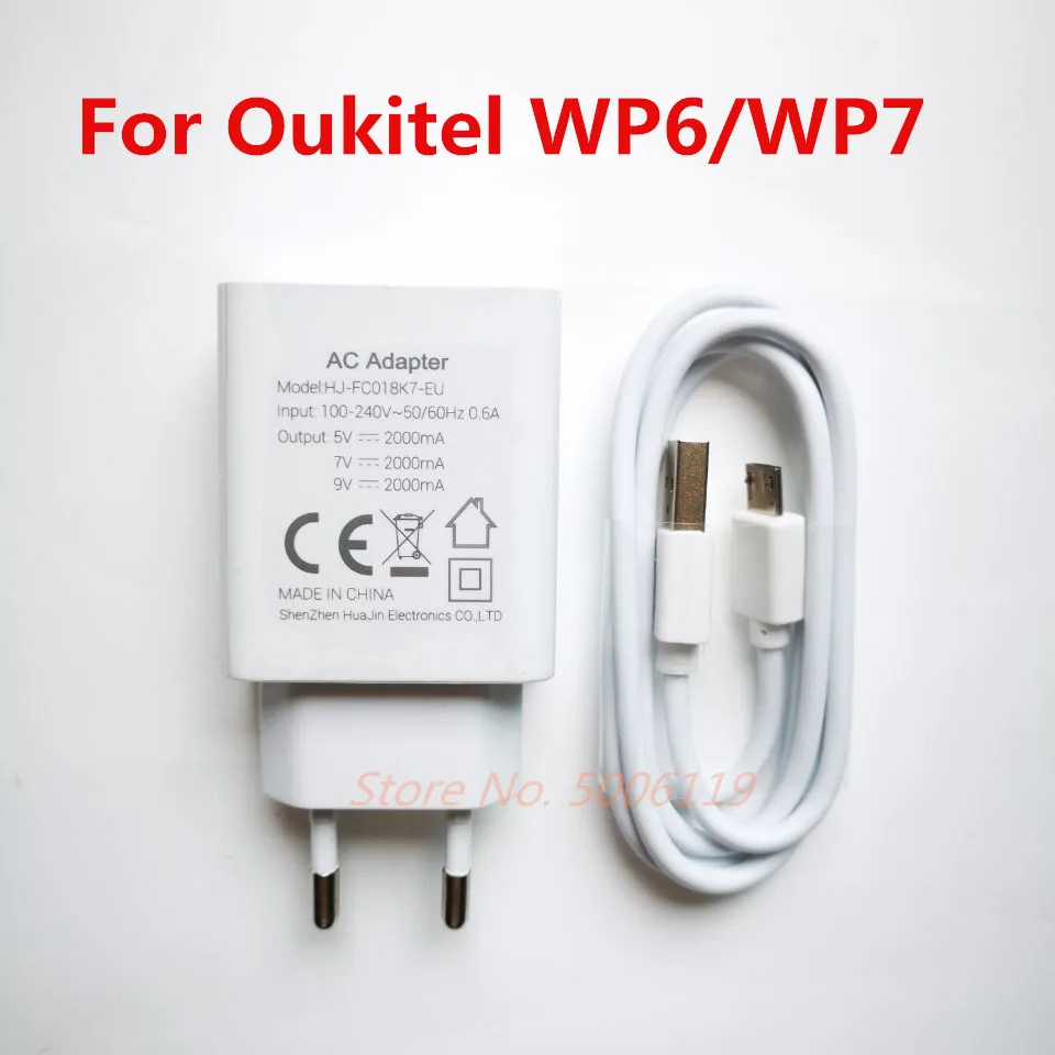 

New Original OUKITEL WP6 WP7 Cell Phone EU Charger Travel Adapter Plug + Micro Type-C USB Data Line Cable