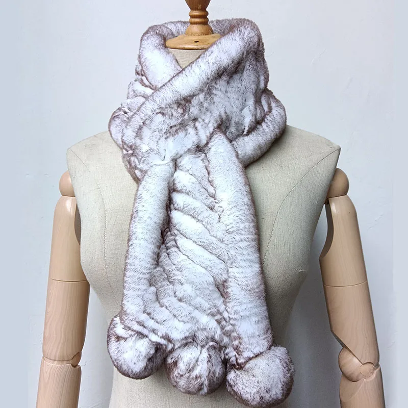 Women Winter Fashion Real Rex Rabbit Fur Scarf Soft Female Natural Fur Scarves Blue Warm Neck Warmer Femme
