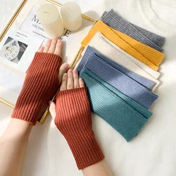 가을 겨울 여성 Thicken Warm Knitting Wool 하프 핑거 스트라이프 장갑 Cute Solid Simple Work Writing 편리한 드라이브 장갑