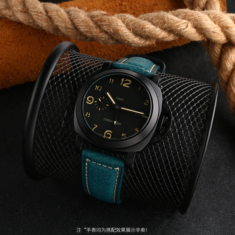 For Panerai PA441 PAM01661 Lumino watch strap with thickened Italian cowhide Watchbands Vintage Blue Watch Band male Bracelet 24