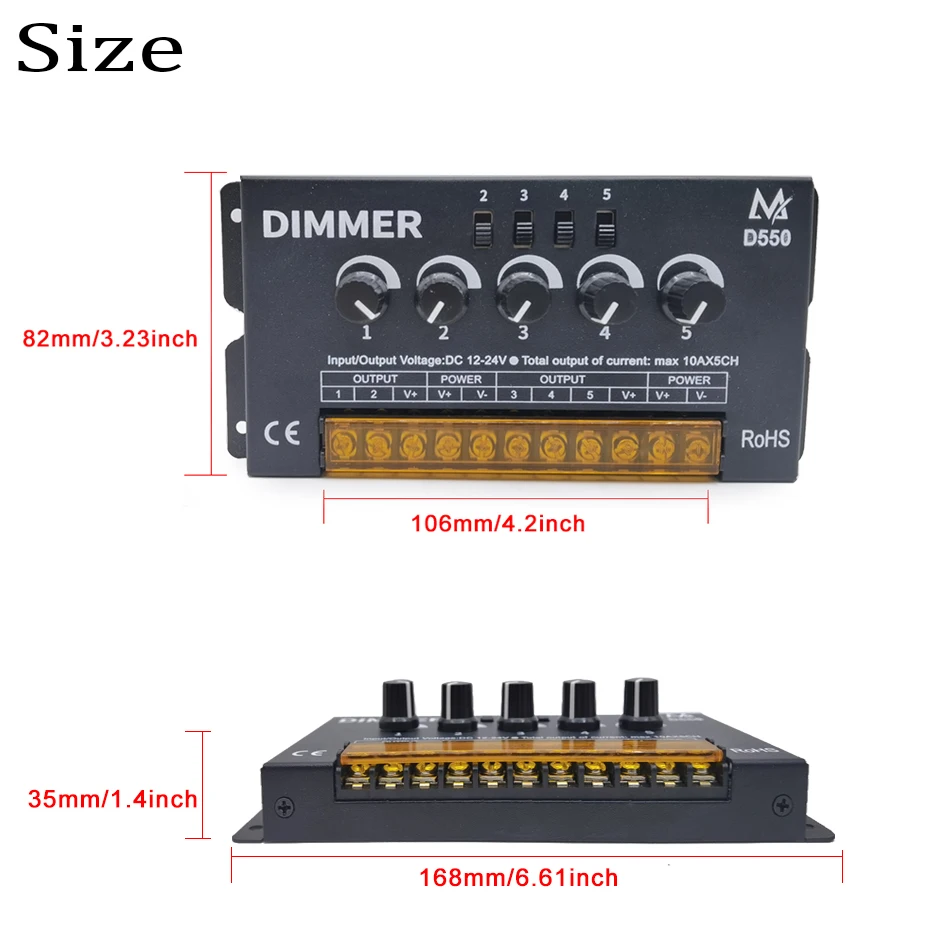 RGBW RGBWW LED Dimmer Controller DC5-24V D550 10A x 5CH  for 5050 RGBW RGBWW LED Strip Light