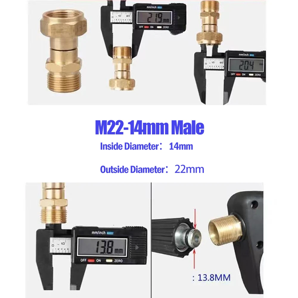 Raccord de tuyau de lavage à haute pression, connecteur de joint à percussion, filetage anti-enchevêtrement, rotation résistante à 360, connecteur de pulvérisateur de tuyau, M22, 14mm