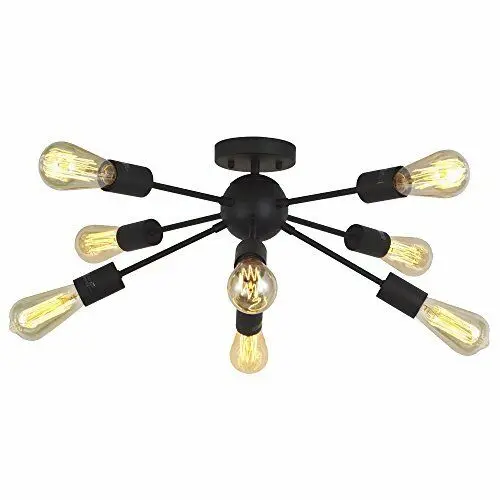 

8-Light Modern Sputnik Chanderlier Brushed Brass Semi Flush Mount Ceiling Light