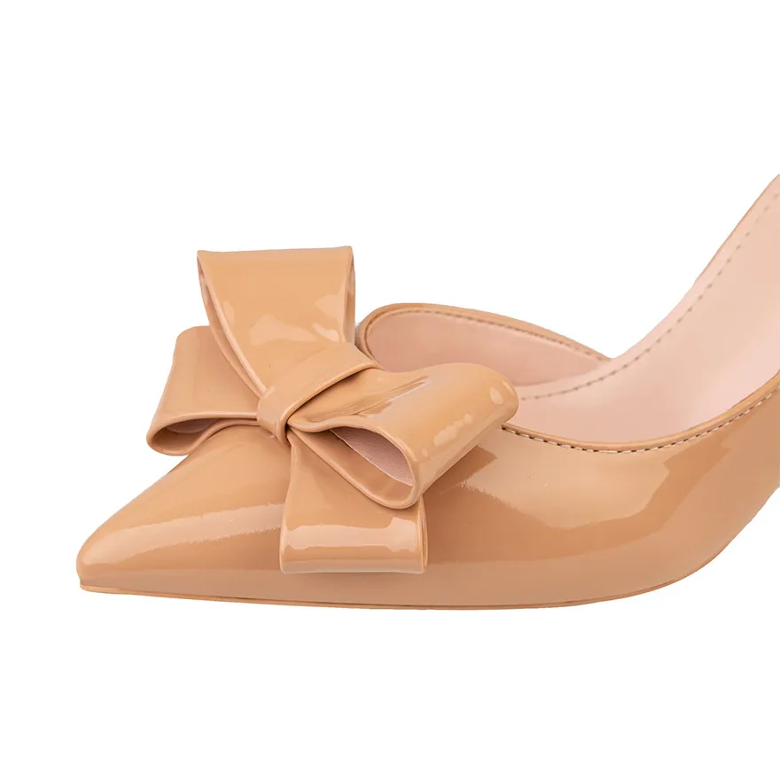 Sweet Bowtie Shallow High Heels Shoes Women Autumn Pointed Toe Green Patent Leather Pumps Sexy Hollow Ladies Dress Party Shoes