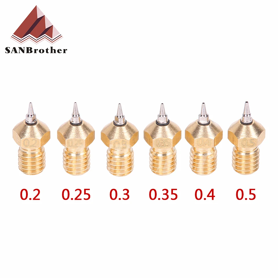 M6 V5 V6 Nozzle Airbrush Adapter Set 3D Printer Parts 0.2/0.3/0.4/0.5mm Removable Stainless Steel Tips For E3D V6 Hotend 1.75mm